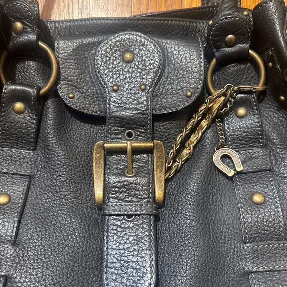 BETSEY JOHNSON GUC Vintage Black Leather Tote Bag Purse Shoulder Studded - Picture 2 of 9